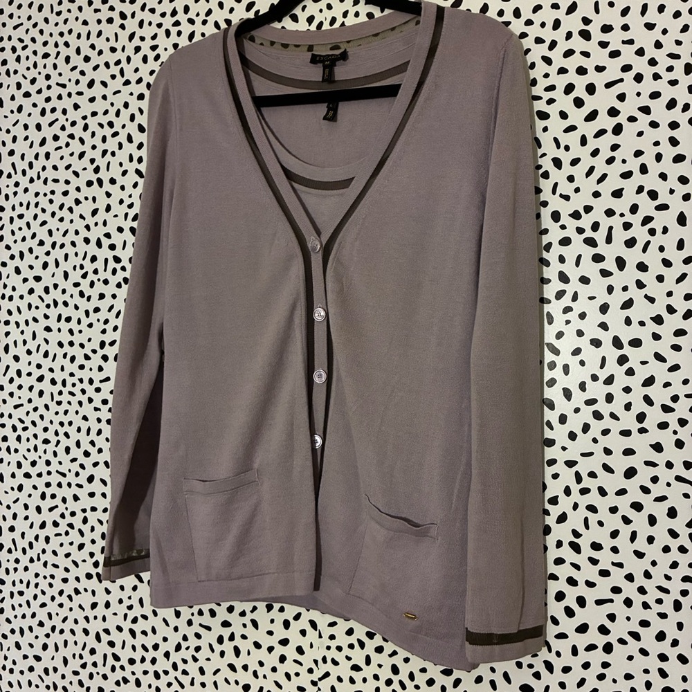 Escada purple lavender lightweight virgin wool cotton blend twin set size med/lg